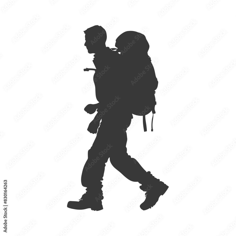 silhouette backpacker man in action full body black color only silhouette backpacker man in action full body black color only