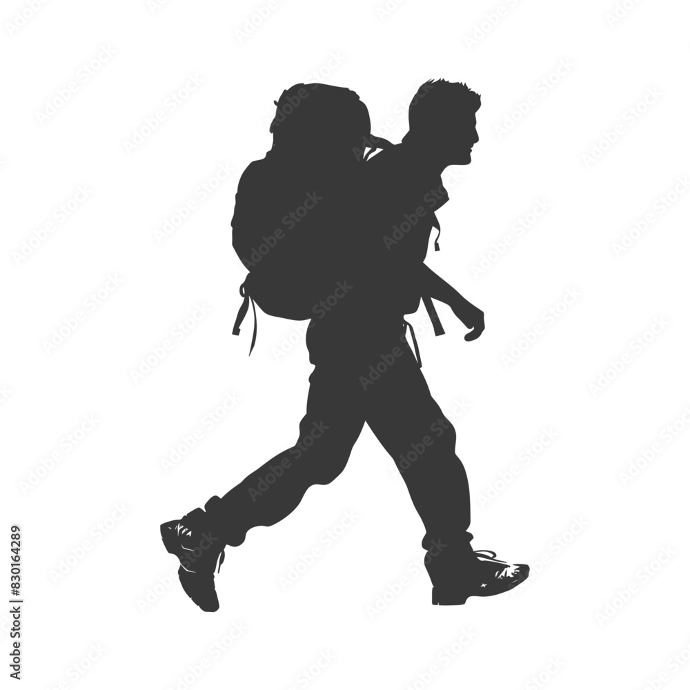 silhouette backpacker man in action full body black color only silhouette backpacker man in action full body black color only