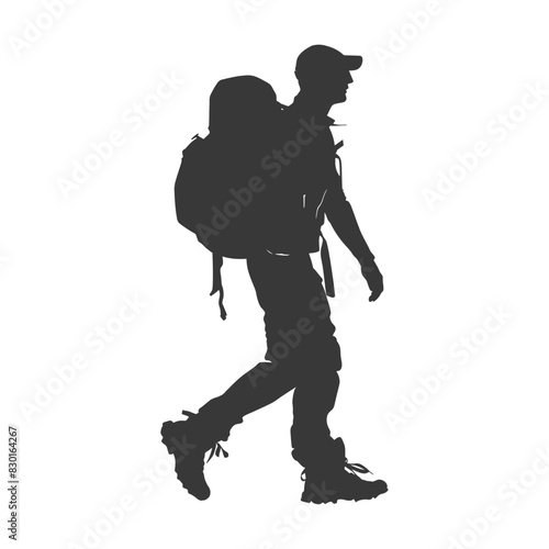 silhouette backpacker man in action full body black color only