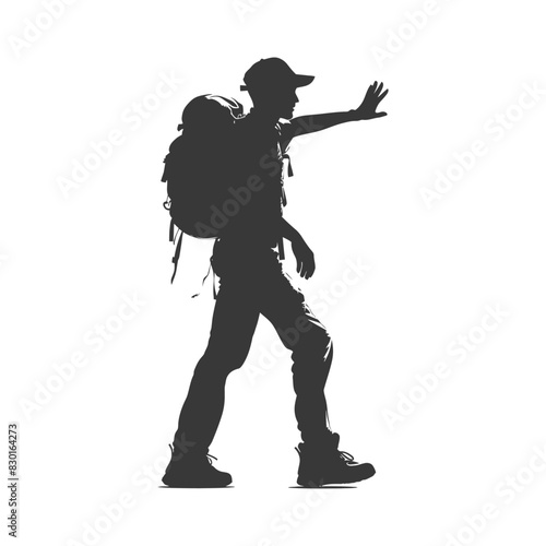 silhouette backpacker man in action full body black color only