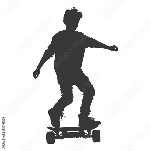 silhouette boy riding hoverboard full body black color only