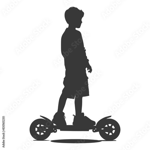 silhouette boy riding hoverboard full body black color only
