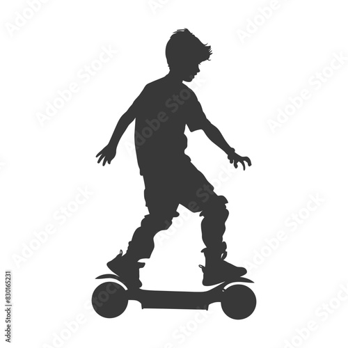 silhouette boy riding hoverboard full body black color only