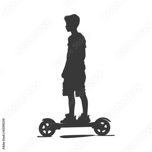 silhouette boy riding hoverboard full body black color only