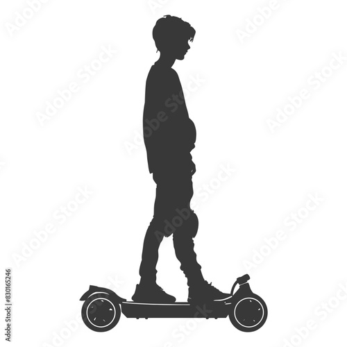 silhouette boy riding hoverboard full body black color only
