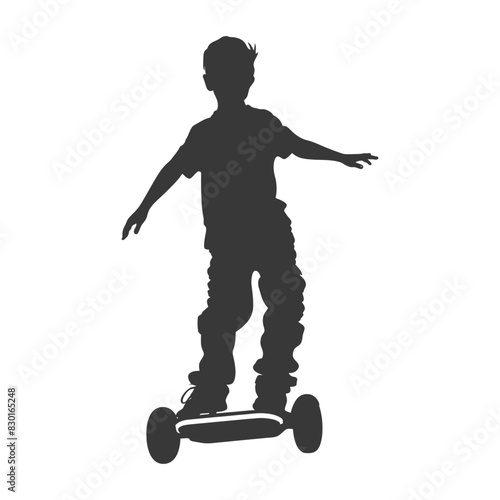 silhouette boy riding hoverboard full body black color only