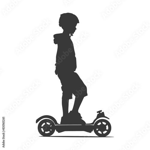 silhouette boy riding hoverboard full body black color only