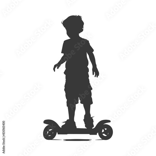 silhouette boy riding hoverboard full body black color only