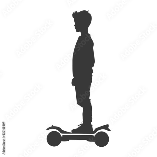 silhouette boy riding hoverboard full body black color only