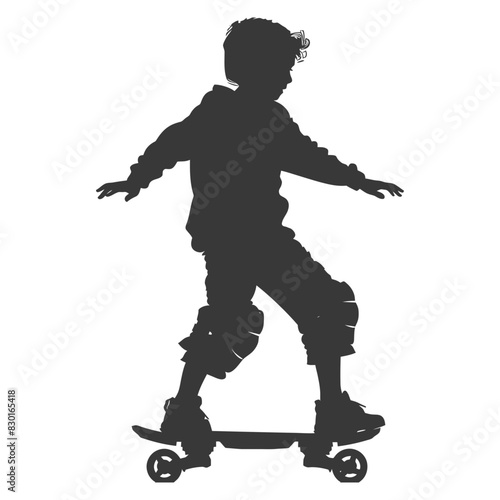 silhouette boy riding hoverboard full body black color only