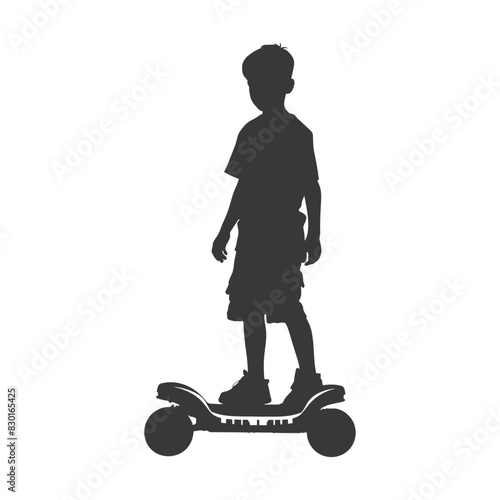 silhouette boy riding hoverboard full body black color only