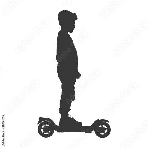 silhouette boy riding hoverboard full body black color only