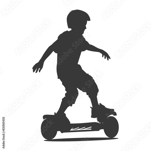 silhouette boy riding hoverboard full body black color only