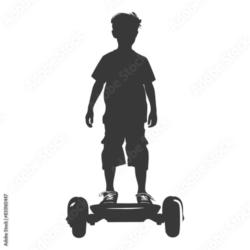 silhouette boy riding hoverboard full body black color only