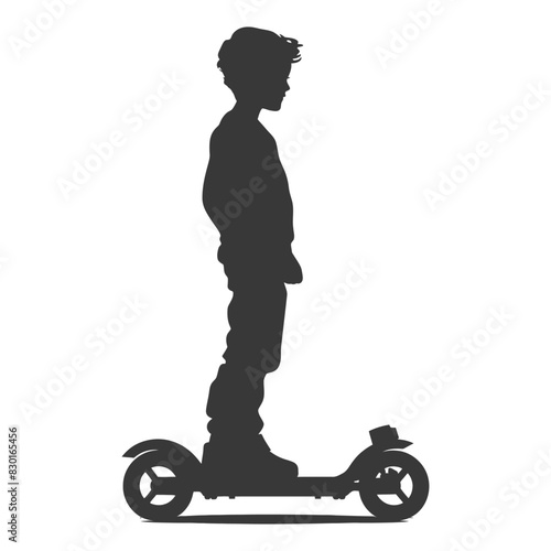 silhouette boy riding hoverboard full body black color only
