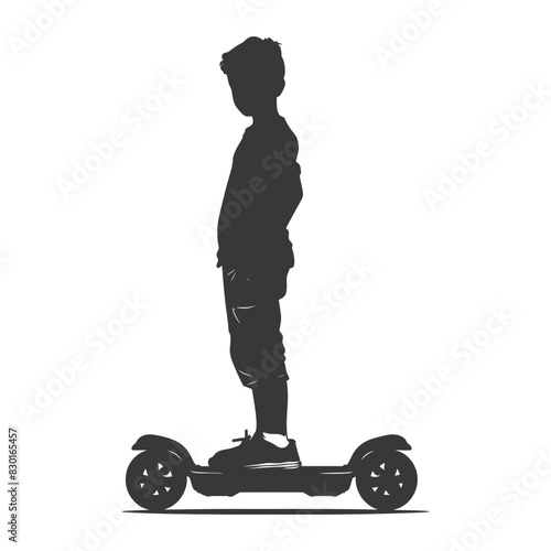 silhouette boy riding hoverboard full body black color only