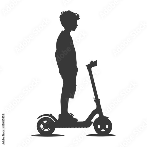 silhouette boy riding hoverboard full body black color only