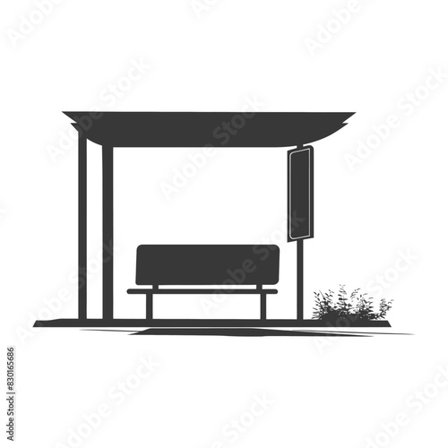 Bus Stop Silhouette: Bench, Shelter, and Poster Board.