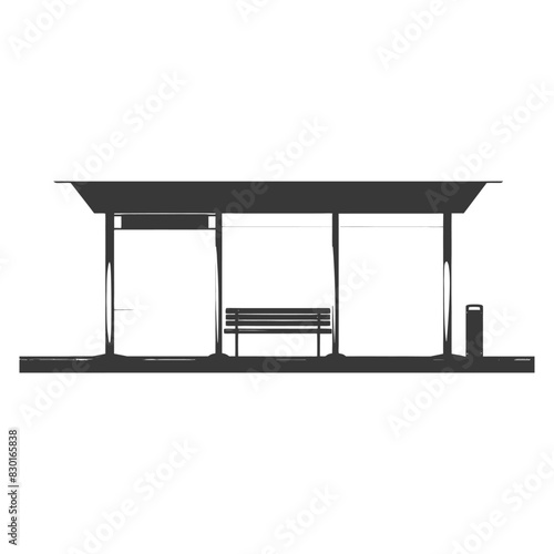 Bus Stop Silhouette: Urban Transit Shelter with Bench and Signage, Minimalist Vector.