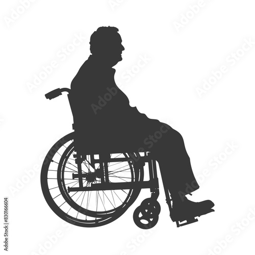 silhouette elderly man in a wheelchair full body black color only