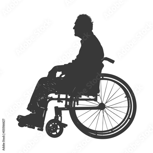 silhouette elderly man in a wheelchair full body black color only