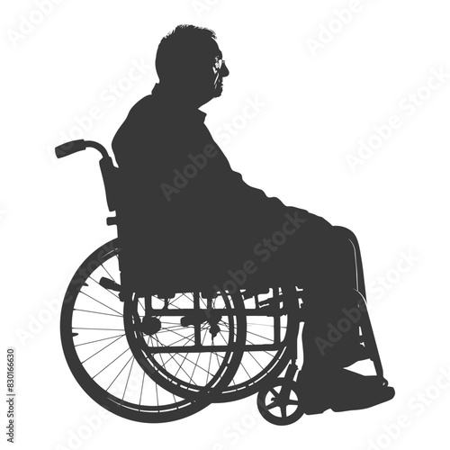 silhouette elderly man in a wheelchair full body black color only