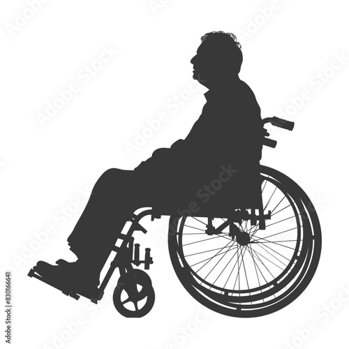 silhouette elderly man in a wheelchair full body black color only