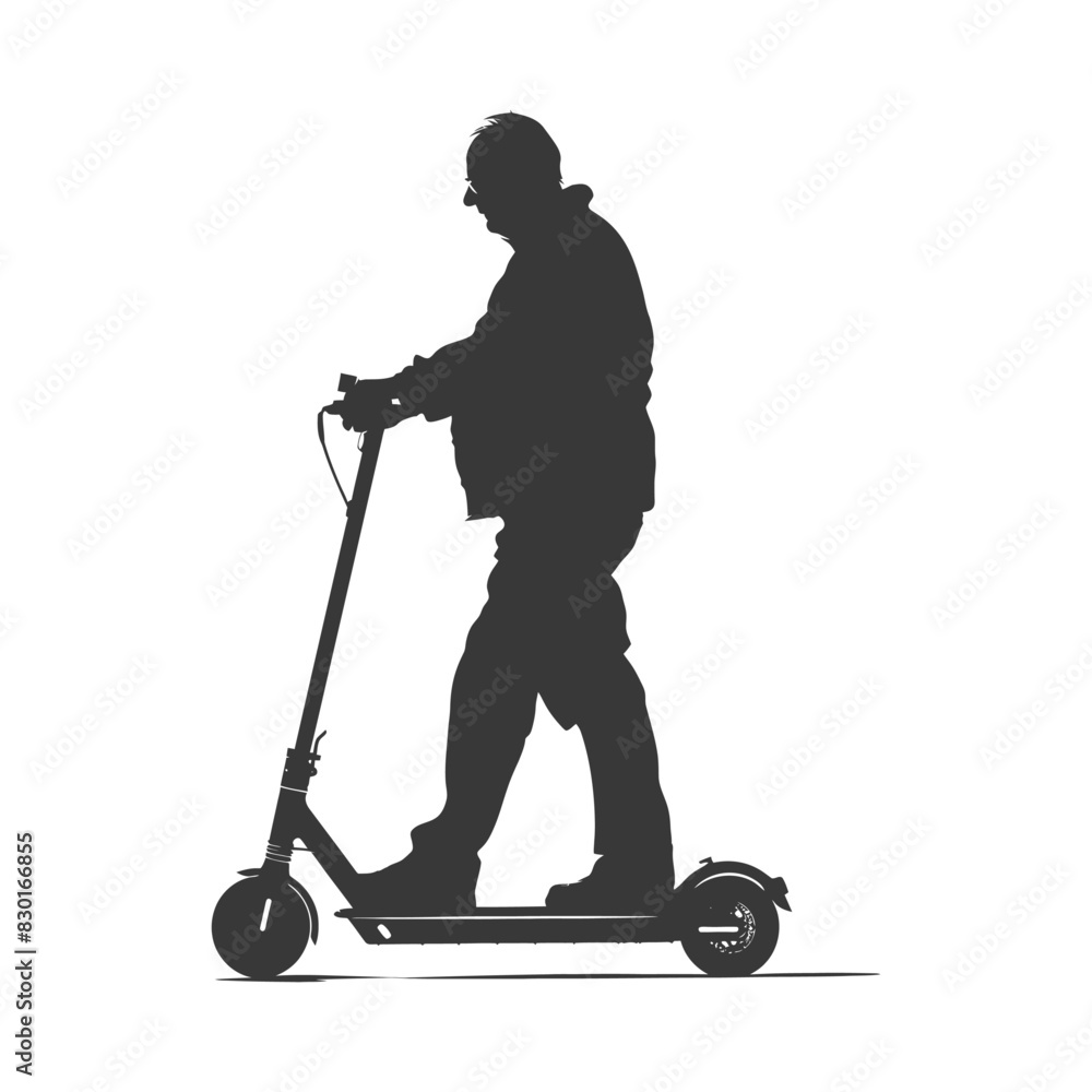 silhouette elderly man riding hoverboard black color only silhouette elderly man riding hoverboard black color only