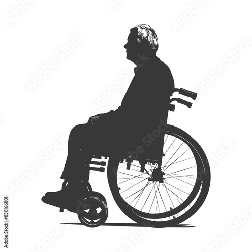 silhouette elderly man in a wheelchair full body black color only