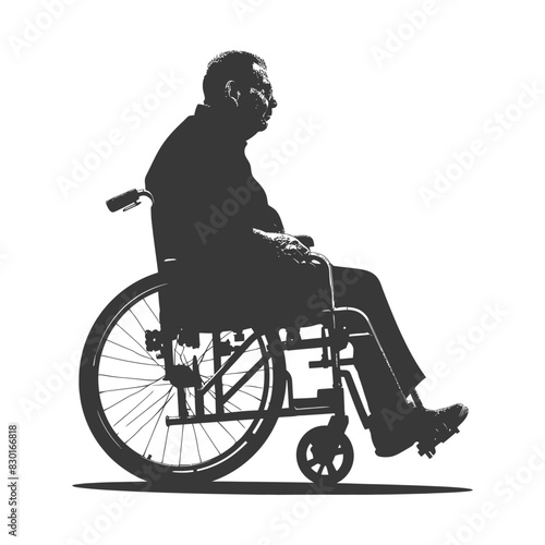 silhouette elderly man in a wheelchair full body black color only