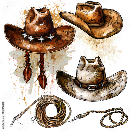 Illustration of a cowboy hat and rope