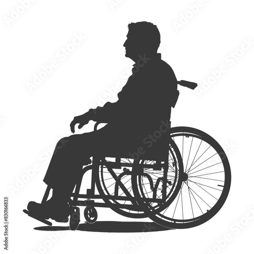 silhouette elderly man in a wheelchair full body black color only