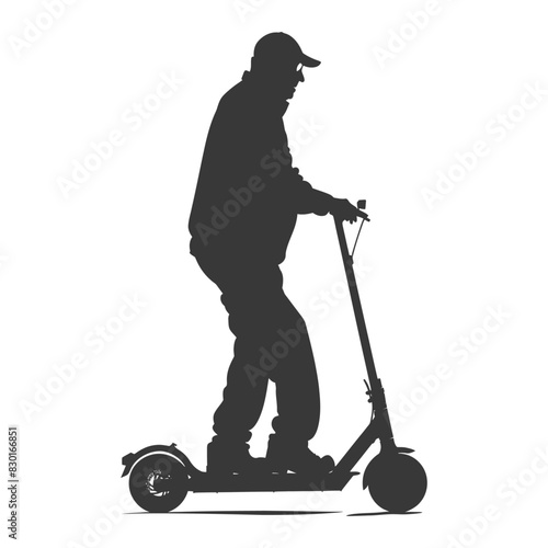 silhouette elderly man riding hoverboard black color only