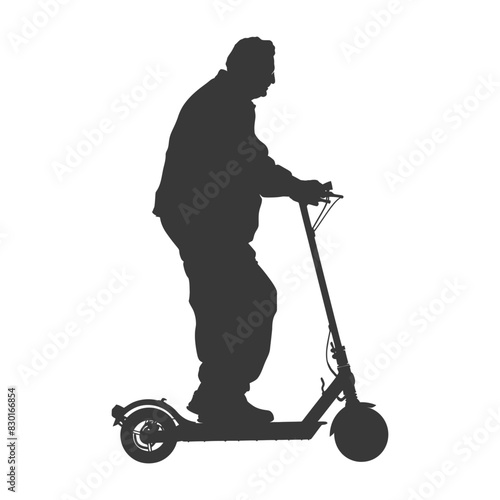 silhouette elderly man riding hoverboard black color only