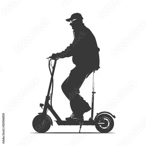 silhouette elderly man riding hoverboard black color only