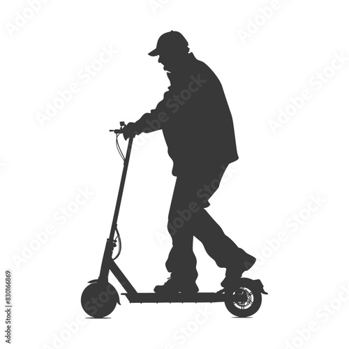silhouette elderly man riding hoverboard black color only