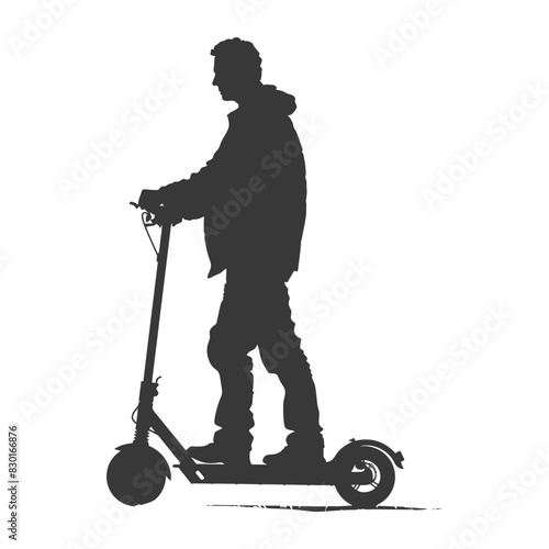 silhouette elderly man riding hoverboard black color only