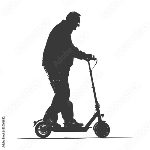 silhouette elderly man riding hoverboard black color only