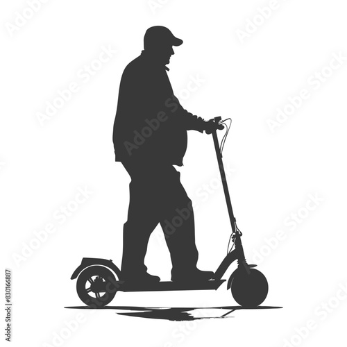 silhouette elderly man riding hoverboard black color only