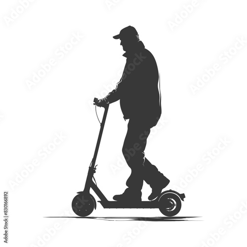 silhouette elderly man riding hoverboard black color only
