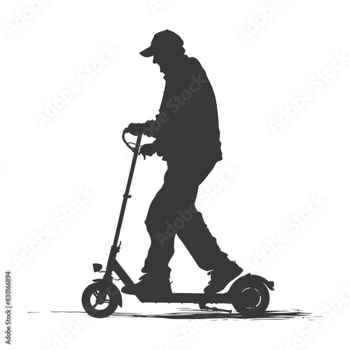 silhouette elderly man riding hoverboard black color only