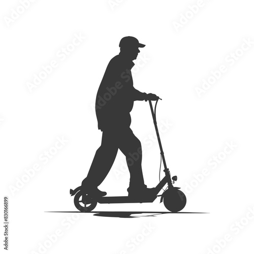 silhouette elderly man riding hoverboard black color only