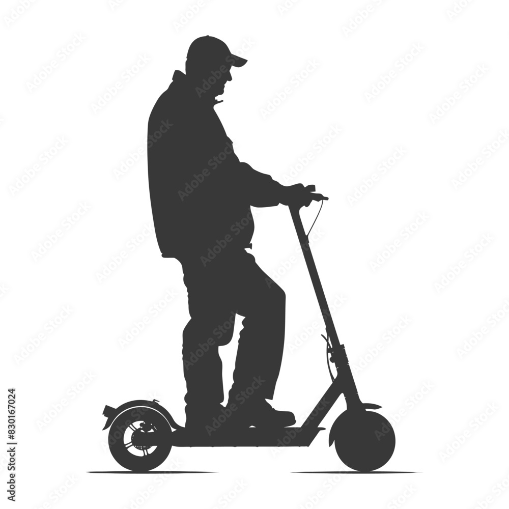 silhouette elderly man riding hoverboard black color only silhouette elderly man riding hoverboard black color only