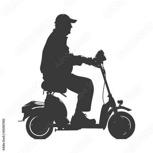 silhouette elderly man riding hoverboard black color only