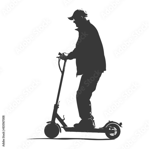 silhouette elderly man riding hoverboard black color only