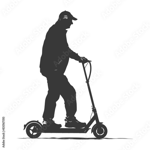 silhouette elderly man riding hoverboard black color only