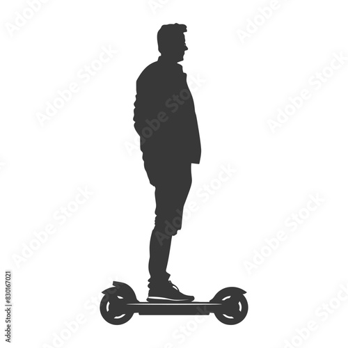 silhouette elderly man riding hoverboard black color only