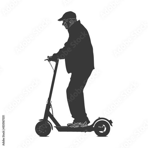 silhouette elderly man riding hoverboard black color only