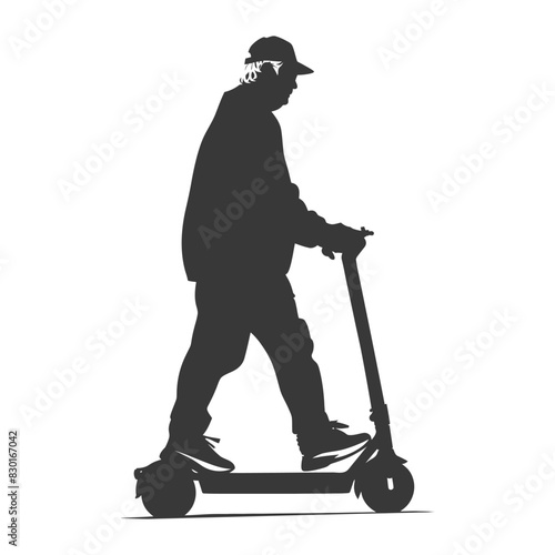 silhouette elderly man riding hoverboard black color only