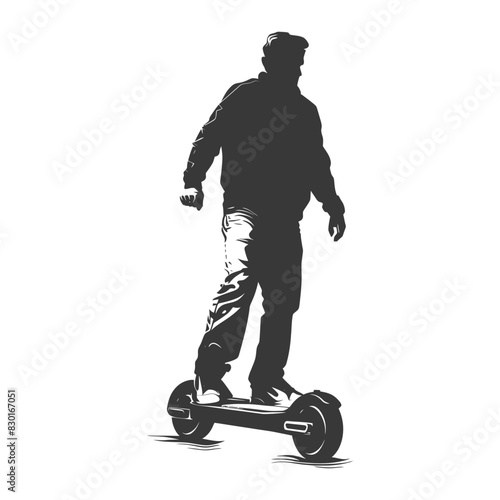 silhouette elderly man riding hoverboard black color only